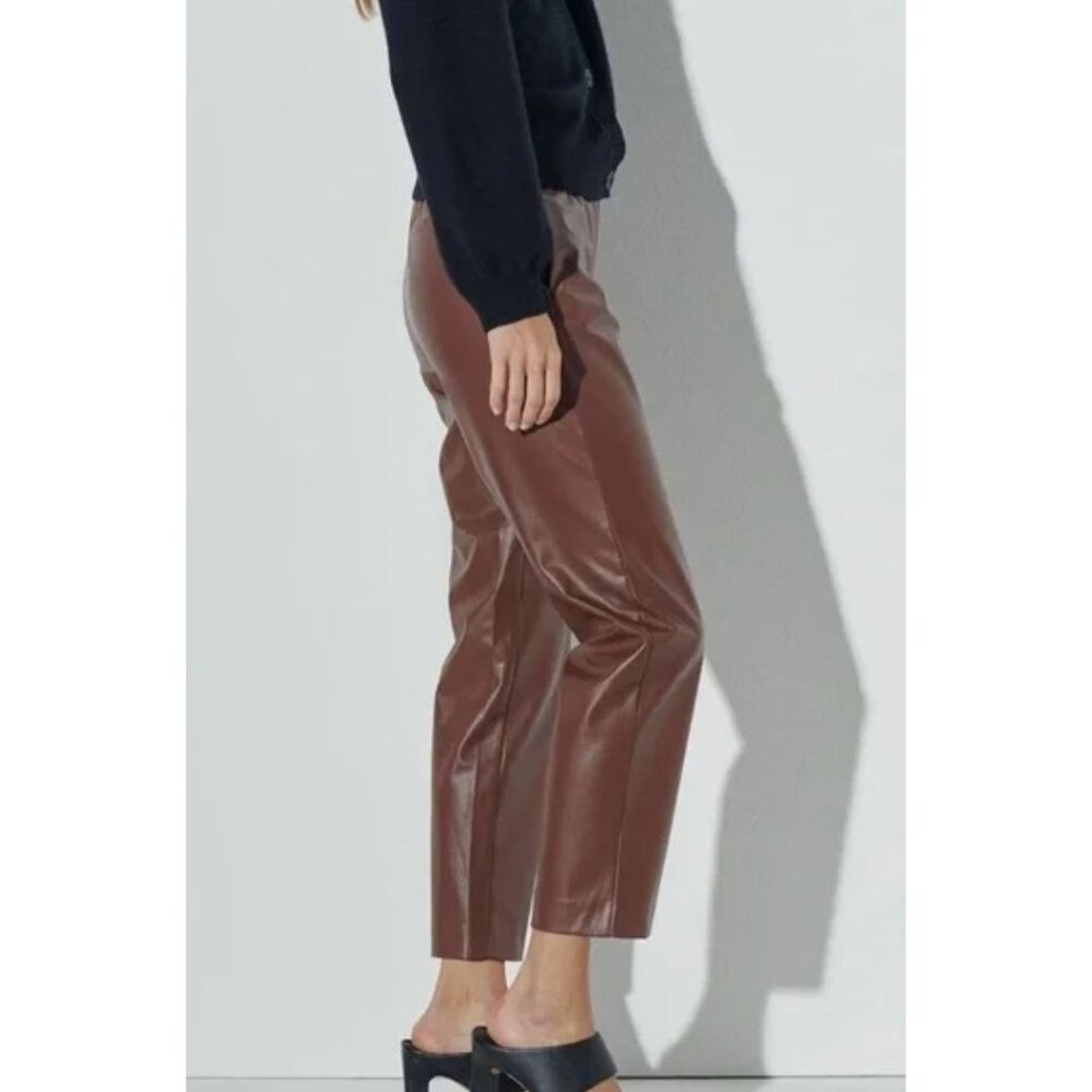 The Reset R Label High-Rise Vegan Leather Pant in Chestnut-sz Medium - Picture 2 of 11